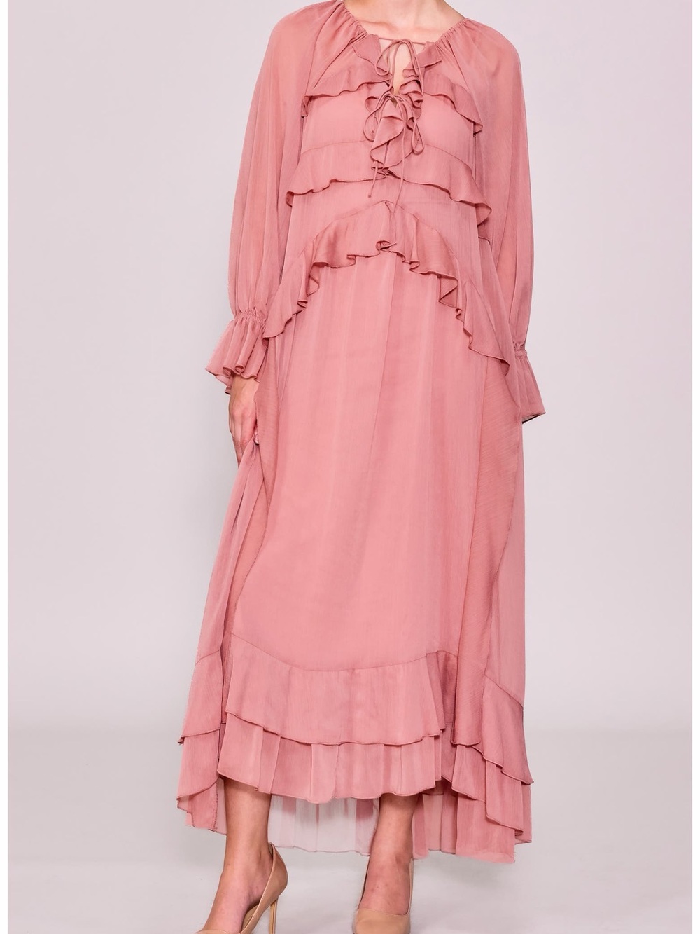 MELLODAY Blush Pink Ruffle Tiered Maxi Dress